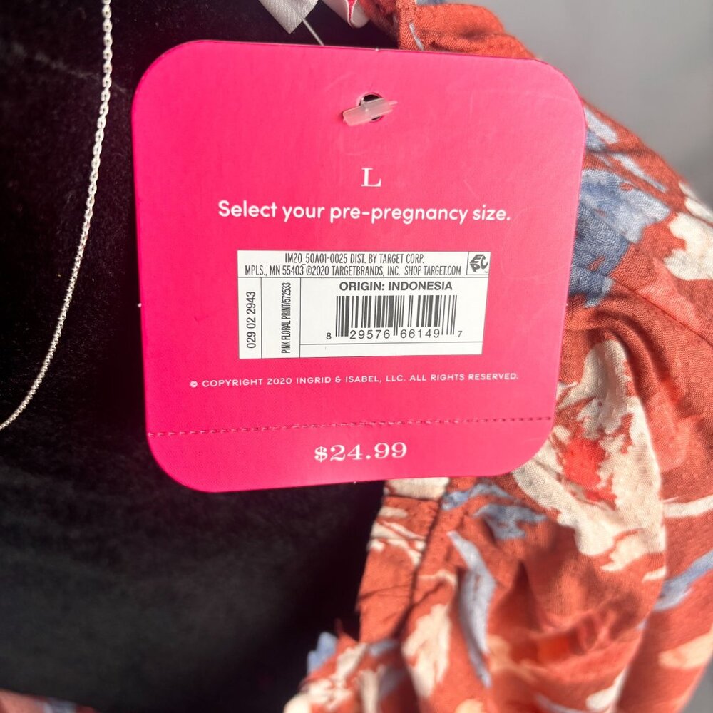 Isabel Maternity Floral Rust Dress With 3/4 Sleeves & Empire Waist size Large - Picture 5 of 8